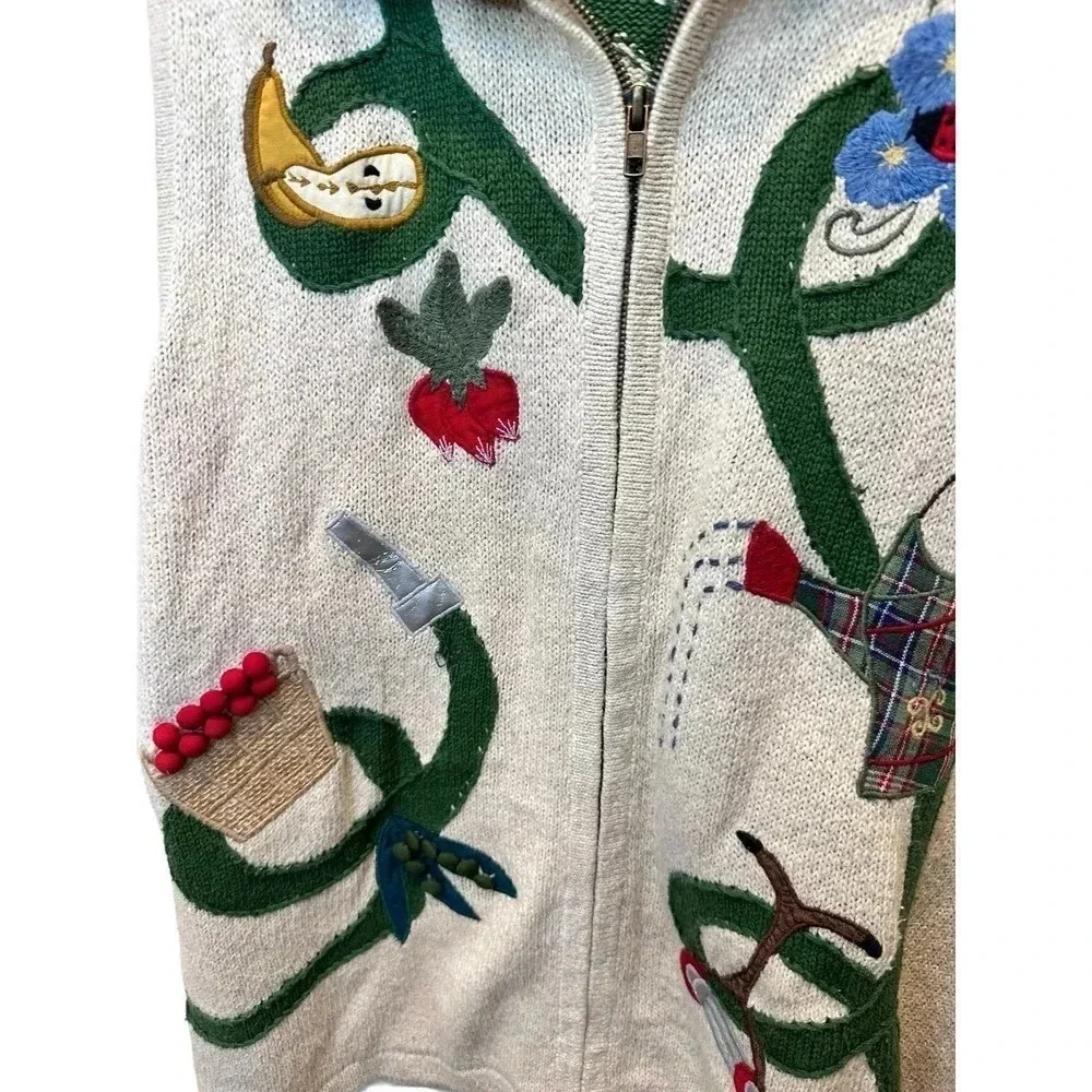 Sharon Young Sportswear Women's White Green Floral Full Zip Vest Size L